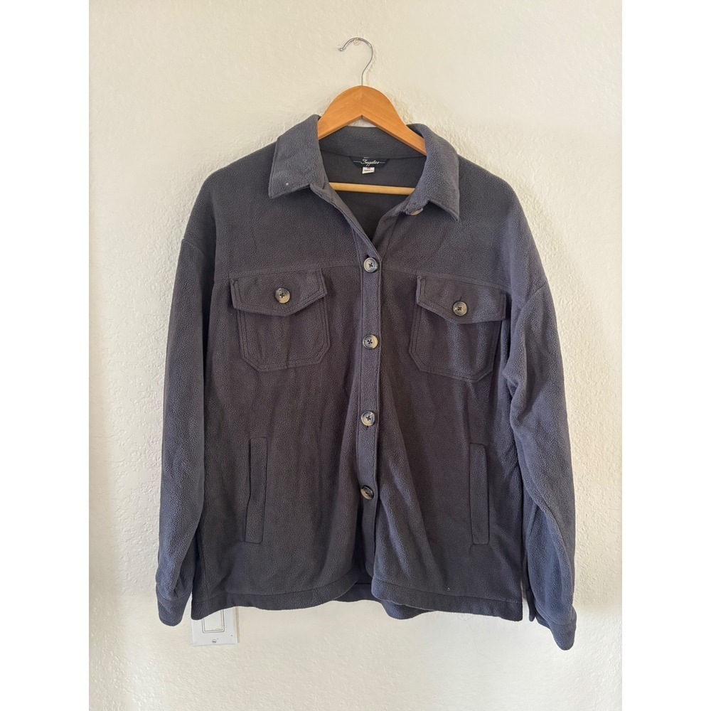 Supplies by Union Bay Women Charcoal Gray Fleece Shacket Button Up Jacket Medium